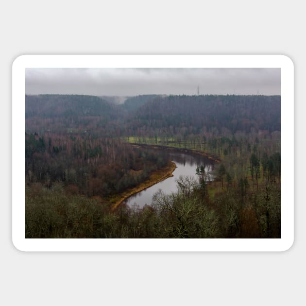 Gauja River and the valley rich in forests covered with fog Sticker by lena-maximova